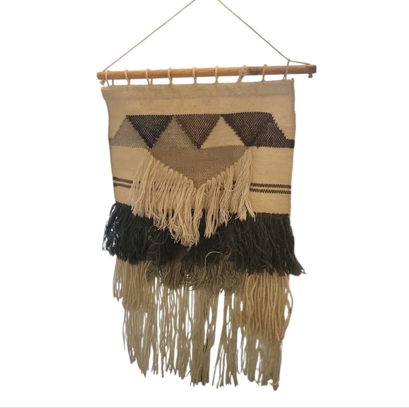 MCM Boho Hand Woven Tufted Wool Tapestry Geometric Woven Wall Hanging Fringe - Picture 1 of 2